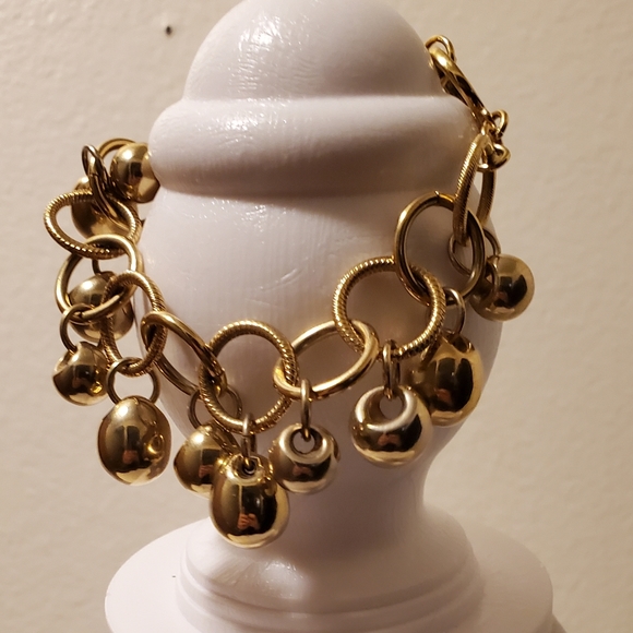 Bill Blass Gold Tone Dangle Ball Charm Bracelet - Picture 1 of 3